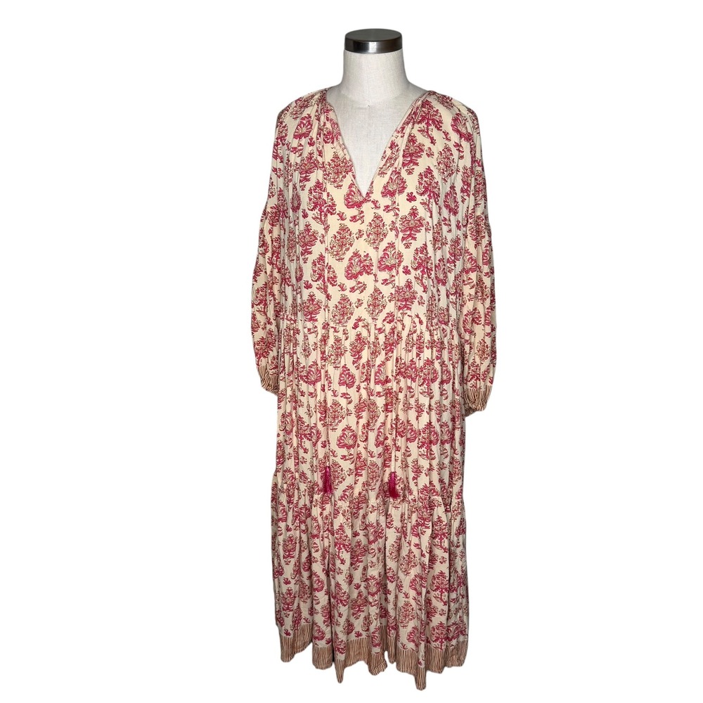 NATALIE MARTIN Fiore Maxi Dress Pink Floral Block‎ Print Women's Small Cypress